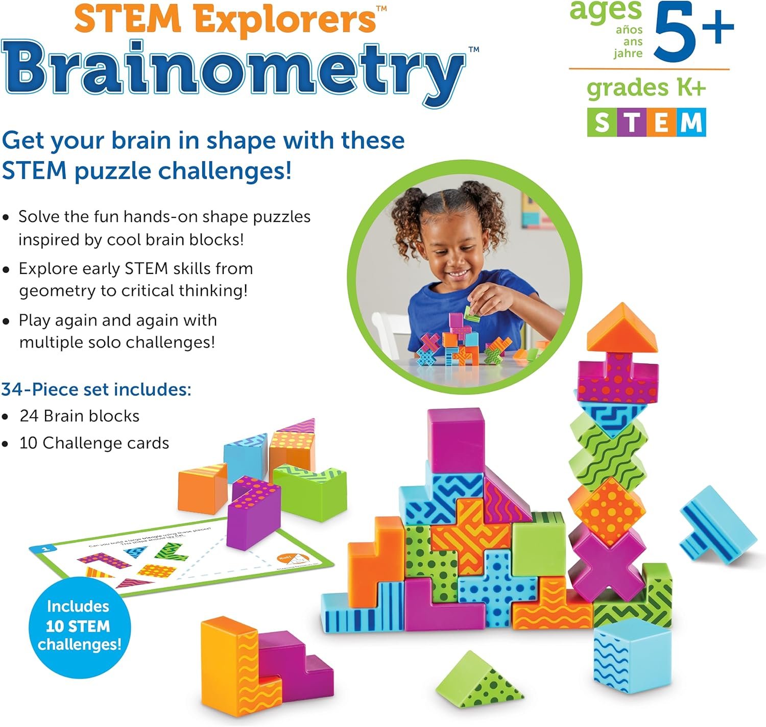 Learning Resources STEM Explorers Brainometry - 34 Pieces,Ages 5+ STEM Toys for Kids, Brain Teaser Toys and Games, Kindergarten Games - Image 6
